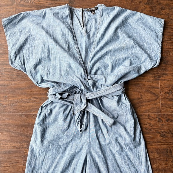 Lauren Ralph Lauren Blue Belted Chambray Wrap Jumpsuit - Picture 9 of 16